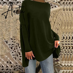 Aieru Woman Tshirts Solid Basic Casual Loose Pullover Long Sleeve T-shirt Tops Oversized T Shirt Aiertu