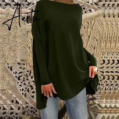 Aieru Woman Tshirts Solid Basic Casual Loose Pullover Long Sleeve T-shirt Tops Oversized T Shirt Aiertu