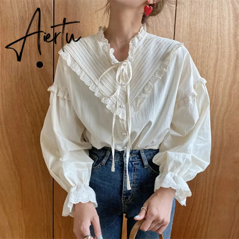 Alien Kitty New Arrival Hollow Out Vintage Elegant Tops Women Shirt Solid Long Sleeve Korean Style Loose Blouses Blusas Aiertu