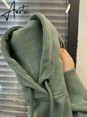 American Style Hoodies Women Simple Loose Streetwear Vintage Letter Designed Harajuku Y2k Ulzzang Leisure Thicken Hooded Popular Aiertu