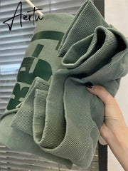 American Style Hoodies Women Simple Loose Streetwear Vintage Letter Designed Harajuku Y2k Ulzzang Leisure Thicken Hooded Popular Aiertu