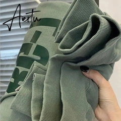 American Style Hoodies Women Simple Loose Streetwear Vintage Letter Designed Harajuku Y2k Ulzzang Leisure Thicken Hooded Popular Aiertu