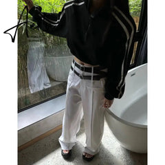Apricot Women Sweatshirt Coat Solid Stripe Vintage Long Sleeve Short Korean Fashion Casual Y2K Style NEW Autumn Female Tops Aiertu