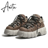 Autumn and winter new women's shoes fashion british Street style Lace up design knight Martin locomotive short boots 41 Aiertu