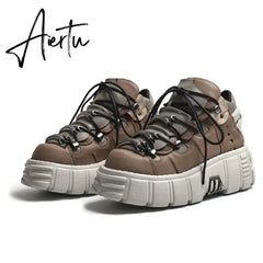 Autumn and winter new women's shoes fashion british Street style Lace up design knight Martin locomotive short boots 41 Aiertu