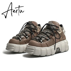 Autumn and winter new women's shoes fashion british Street style Lace up design knight Martin locomotive short boots 41 Aiertu