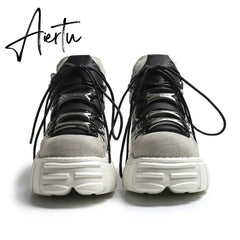 Autumn and winter new women's shoes fashion british Street style Lace up design knight Martin locomotive short boots 41-45 Aiertu