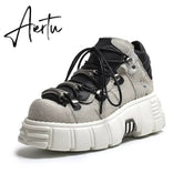 Autumn and winter new women's shoes fashion british Street style Lace up design knight Martin locomotive short boots 41-45 Aiertu