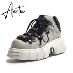 Autumn and winter new women's shoes fashion british Street style Lace up design knight Martin locomotive short boots 41-45 Aiertu