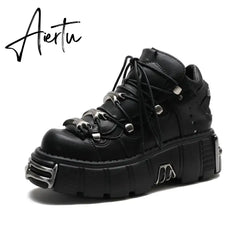 Autumn and winter new women's shoes fashion british Street style Lace up design knight Martin locomotive short boots 41 Aiertu