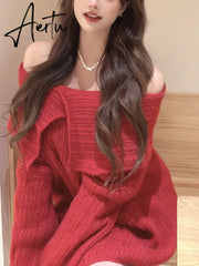 Autumn Design Sexy White Knitted Sweater Women Long Sleeve Pure Color Korean Fashion Y2k Clothing Elegant Pullover Female Aiertu