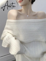 Autumn Design Sexy White Knitted Sweater Women Long Sleeve Pure Color Korean Fashion Y2k Clothing Elegant Pullover Female Aiertu