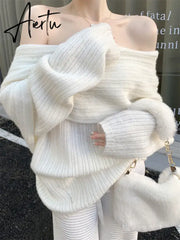 Autumn Design Sexy White Knitted Sweater Women Long Sleeve Pure Color Korean Fashion Y2k Clothing Elegant Pullover Female Aiertu