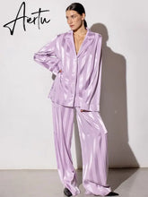 Autumn Elegant High-end Casual Office Lady Shirt Set Nature Loose Full Sleeve + Long Wide Leg Pants Women 2 Piece Set Aiertu