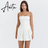 Autumn/fall Sexy Spaghetti Straps Women Eden Dress Female Vestido Asymmetric Girl Solid Mini Dress Aiertu