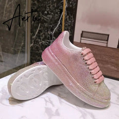Autumn Leather Women Shoes New Style Fashion Pink Platform Shoes Ins Platforms Sneakers Tide Shine Bling Rhinestone Shoes Aiertu