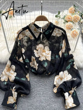 Autumn Puff Sleeve Shirts Blouse Women Floral Long Sleeve Lapel Buttons Vintage Shirts Elegant Blouses Tops Female GD631 Aiertu