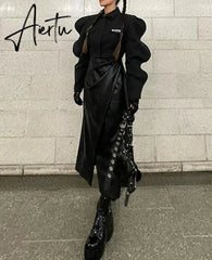 Autumn Streetwear Turtleneck Shirts For Women Long Sleeve Buttons Crop Tops Women Baggy Black Design Shirt Female Aiertu