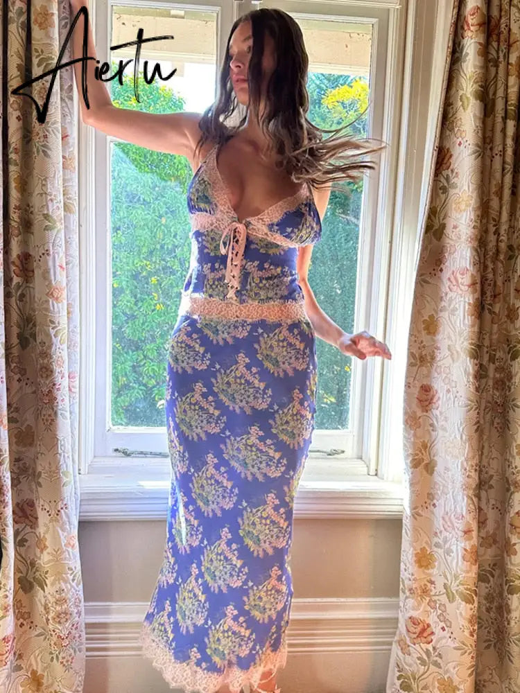 Autumn Women Lace Patchwork V-Neck Long Dress For Women Elegant Outfits Bandage Backless Slim Femme Party Dress Aiertu