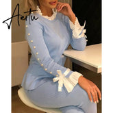 Autumn Women Long Sleeve Shirts Bowknot Buttoned Cuff Slim Blouse Women Tops Casual Elegant Knit Wild Office Splicing Blouses Aiertu