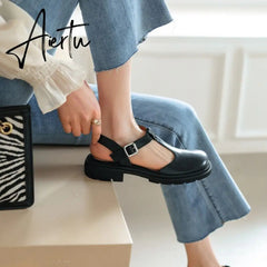 Autumn Women Shoes Round Toe Chunky Heel Women Sandals Women Mary Janes Leather Shoes Concise Shoes for Women Closed Nose Aiertu