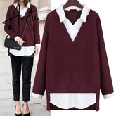 autumn Women tops Fake two-piece Blouses women shirt Vintage turn-down collar shirts Loose slim Blusas Mujer plus size 5XL Aiertu