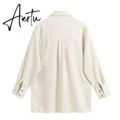 Awen Corduroy Splicing Plaid Shirt for Women Man Fashion Oversized Loose Cardigan Soft Corduroy Korean Lattice Blouse Jacket Top Aiertu