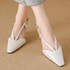 Aiertu - Ladies Flat Shoes 2025 New Women's High Heels Slingback Closed Toe Pointed Toe Two-color Ankle Strap T-strap Office Formal Shoes Aiertu