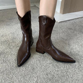 Aiertu - Black Pointed Toe Boots Woman Chunky Shoes Fall High Heels Brown Ankle Boots Back Zipper Ladies Shoes Aiertu