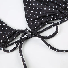 Aiertu - Summer Vacation Beach 2 Piece Set Women Sexy Polka Dots Print Lace Up Halter Bra + Ruffles Micro Mini Skirts Swimsuit Aiertu