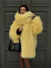 Aiertu - Faux Fur Solid Women Coat Full Sleeve With Scarf Female Jacket 2025 Fashion Winter Elegant Thickened Warm Puffy Lady Overcoat Aiertu