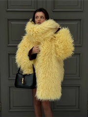 Aiertu - Faux Fur Solid Women Coat Full Sleeve With Scarf Female Jacket 2025 Fashion Winter Elegant Thickened Warm Puffy Lady Overcoat Aiertu