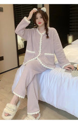 Aiertu - Pajama Sets Women Nightwear Stylish Cozy Ins Ladies Sweet Popular Winter Warm Sleepwear Lounge Simple Lovely Harajuku Patchwork Aiertu
