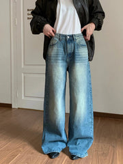 Aiertu - Women Boyfriend Whiskers Baggy Jeans Distressed Straight Long Trousers High Rise Wide Denim Pants Casual Retro Clothes Aiertu
