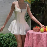 Aiertu - Summer 2025 Women Patchwork Sling Lace Up Dresses Short Robe Sweet Girl Holiday Dress Sexy Aiertu
