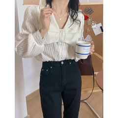 Aiertu Vintage Folds Shirts Women Elegant Patchwork Lantern Long Sleeve Blouses Korean Single Breasted Design Chic Casual Tops Aiertu