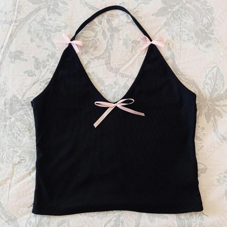 Aiertu - Camis Y2k Tops Harajuku Tank Women Clothes Vintage 2000s Aesthetic Slim Backless Sling Bow Kawaii Cute Sweet Girl Tee Crop Top Aiertu