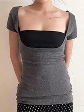 Aiertu -Contrast Backless Faux Two-Piece Crop Top aiertu
