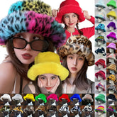 Aiertu - Winter 58-60cm XL Faux Fur Bucket Hat For Women Outdoor Warm Luxury Oversize Fisherman Hat Girl Trendy Party Long Fur Panama Cap Aiertu