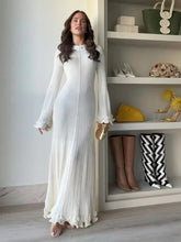 Aiertu - Fashion Flared Sleeves Lace Hem Maxi Dress Lady Elegant Solid Back Lace Up Long Dress Female Casual Streetwear Club Party Robes Aiertu