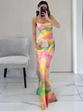 Aiertu - Tie dye Cowl Neck Summer Dress Women Open Back Strappy Sleeveless Maxi Long Ombre One-piece Summer Holiday Beachwear Aiertu