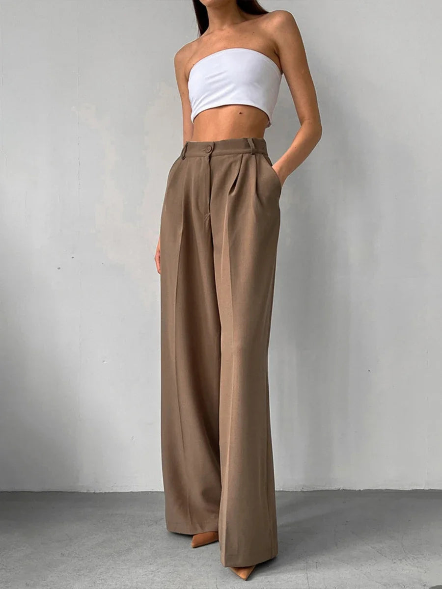 Aiertu - Summer New Loose High Waisted Pants Spring Women's Office Lady Retro Wide Leg Pants Temperament Slim Fit Suit Pants Aiertu