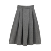 Aiertu - Office Lady Elegant Midi Skirt For Women Mid Waist Box Pleat A-line Autumn Winter Skirts Gray faldas mujer Aiertu