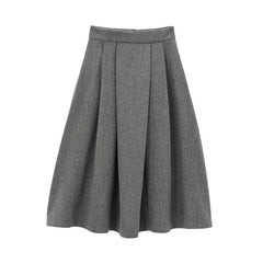 Aiertu - Office Lady Elegant Midi Skirt For Women Mid Waist Box Pleat A-line Autumn Winter Skirts Gray faldas mujer Aiertu