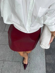 Aiertu - Women Sexy Bodycon Pu Leather Mini Skirt Fashion Wine Red High Waist Zipper Streetwear Autumn New Lady Office Commute Skirts Aiertu
