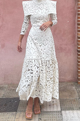 Aiertu - Elegant Lace Patchwork Half A Turtleneck Waist Skirt Dresses Aiertu