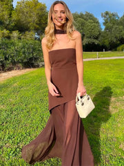 Aiertu Lace Patchwork Tube Top Dress Women 2025 Summer Fashion High Waist Off Shoulder Maxi Dress Vacation Elegant Party Dress Aiertu