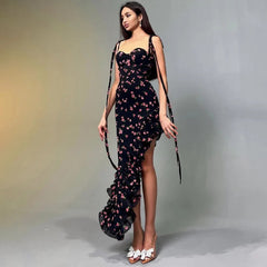 Aiertu - Hot Selling Women's Summer New Product Fashionable Printed Sexy Mesh Lace Lace Up Dress Aiertu