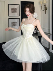 Aiertu Women Summer Elegant Lace Mesh Strap Princess Dress Korean High Waist A-Line Mini Dresses Birthday Evening Party Chic Ball Gown Aiertu