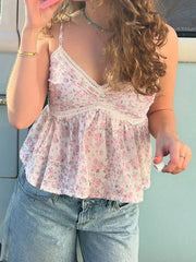 Aiertu - Sweet Floral Lace Trim Camis Tops Holiday Casual Deep V-Neck Sleeveless Tank Tops Women 2025 Summer Fashion Streetwear Aiertu